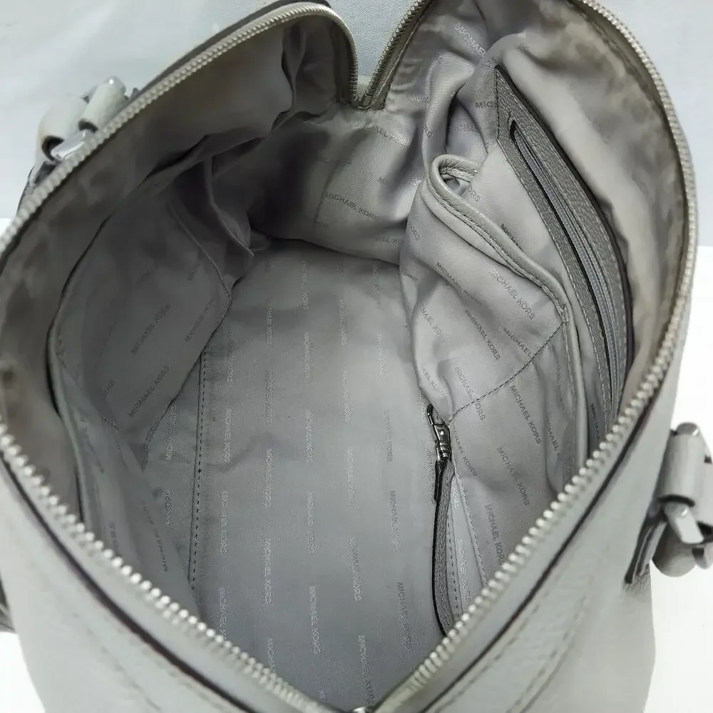Michael Kors Mercer Gray Pebbled Leather Double Handles Zipper Satchel Bag